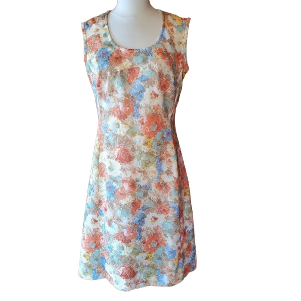 1960s‎ Parkshire Multi-Color Floral Polyester Dres